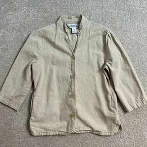 Vermont Country Store Linen‎ Blend Button Front 3/4 Sleeve Women Jacket Small